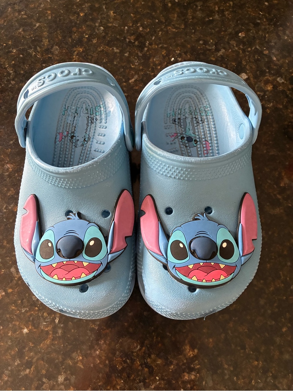 CROCS Kids Light Blue Slip-On Sandals with Stitch Charm